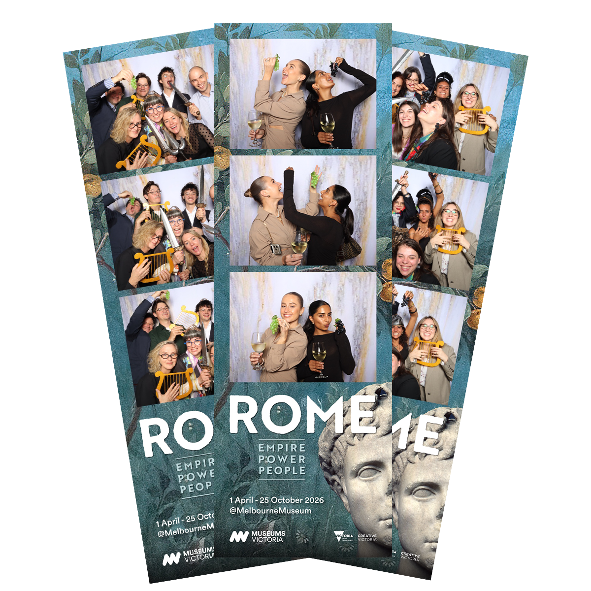 Example of branded photo booth print strips matching a digital photo experience